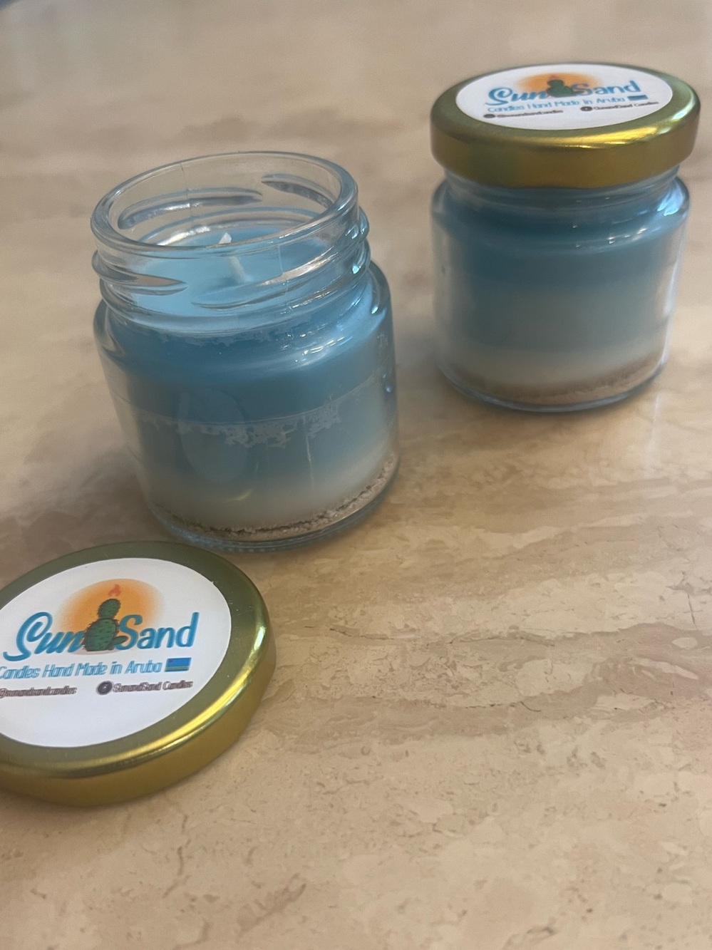 Sun&Sand Candles Hand Poured In Aruba in Pina Colada or Coconut 2”x2”